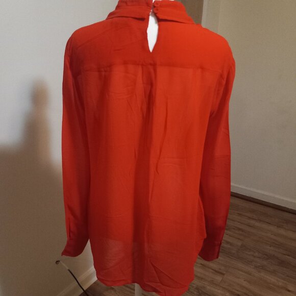 BCBG Maxazria Emma Silk Chiffon Blouse Womens Small Poppy Red 100% Silk - Picture 2 of 4